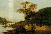 Jacob van der Does Landscape along a river with horsemen, possibly the Rhine. Sweden oil painting artist